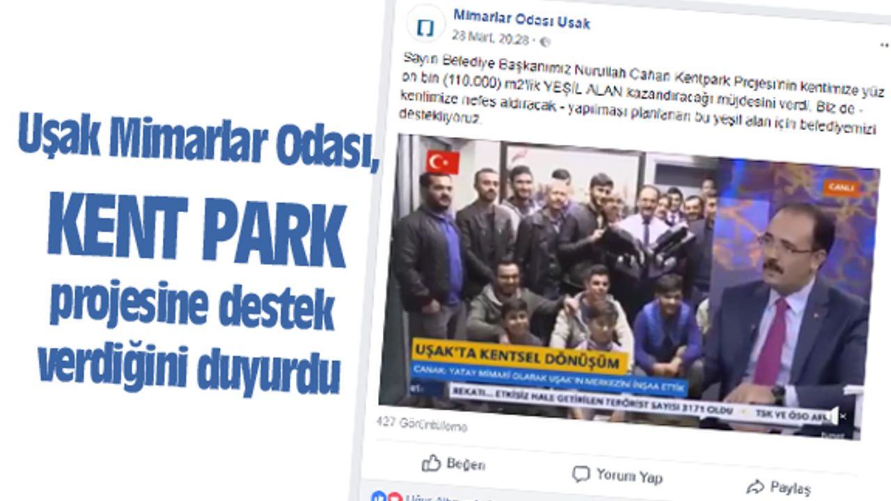 Uşak Mimarlar Odası, kent park projesine destek verdiğini duyurdu