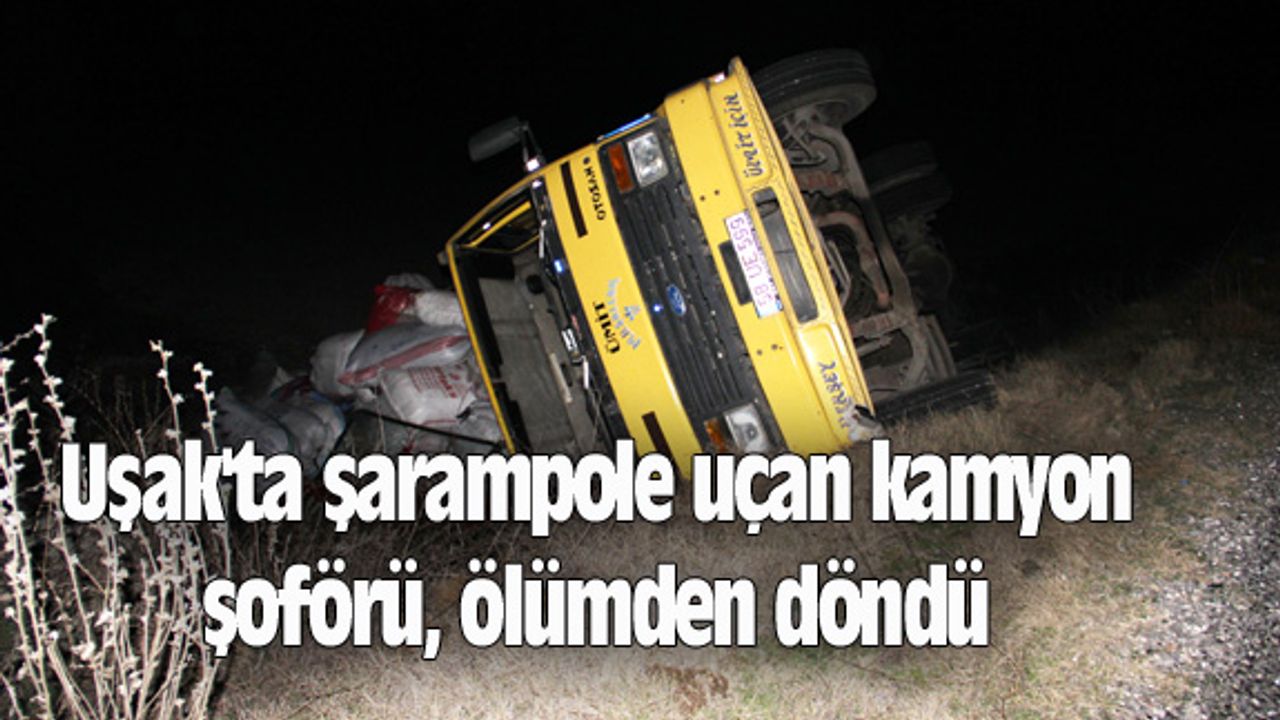Uşak'ta şarampole uçan kamyon şoförü, ölümden döndü