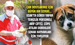 Uşak'taki temizlik personeli Arif Çiftçi, çöplerdeki ekmeleri can dostları için topluyor...