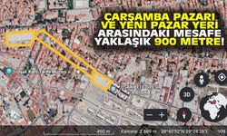 Çarşamba pazarından yeni pazaryerine mesafe 900 metre civarında...