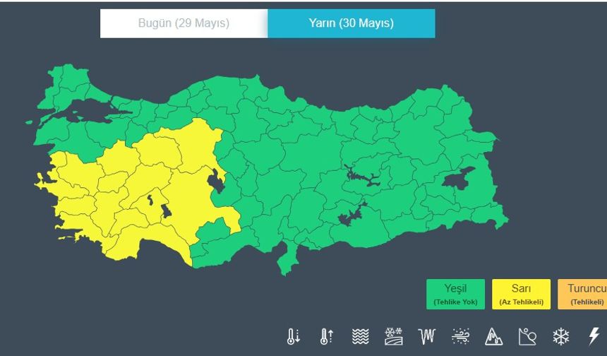 30 Mayıs 2025 Cuma günü, Uşak, Kütahya, Eskişehir ve Afyon'un yer aldığı 14 ilin rengi sarıya boyandı!